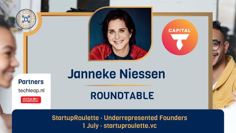 Mark your calendars: On 1 July (13.30 - 16.30), the next special edition of StartupRoulette is happening 🎰 -- featuring our very own <a href="/jannekeniessen/">Janneke 🛸</a>

This upcoming edition is dedicated to ‘underrepresented founders’ - but all founders are welcome! 🧡

startuproulette.vc/sign-up/
