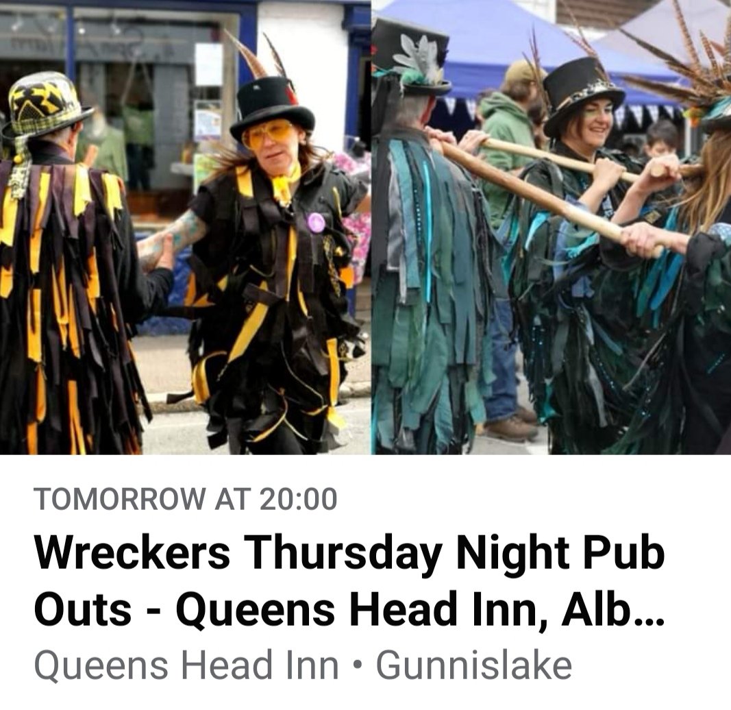 WreckersMorris's tweet photo. We are having a dance out with our friends Lodestone Border Morris at the Queens Head Inn, Albaston tomorrow night. Two for the price of one - what a treat that will be! 
See ya there!
#pubouts #Cornwall #morrisdancing #morrismusic #bordermorris #morrisfun #eveningentertainment https://t.co/73qMBDMXMp