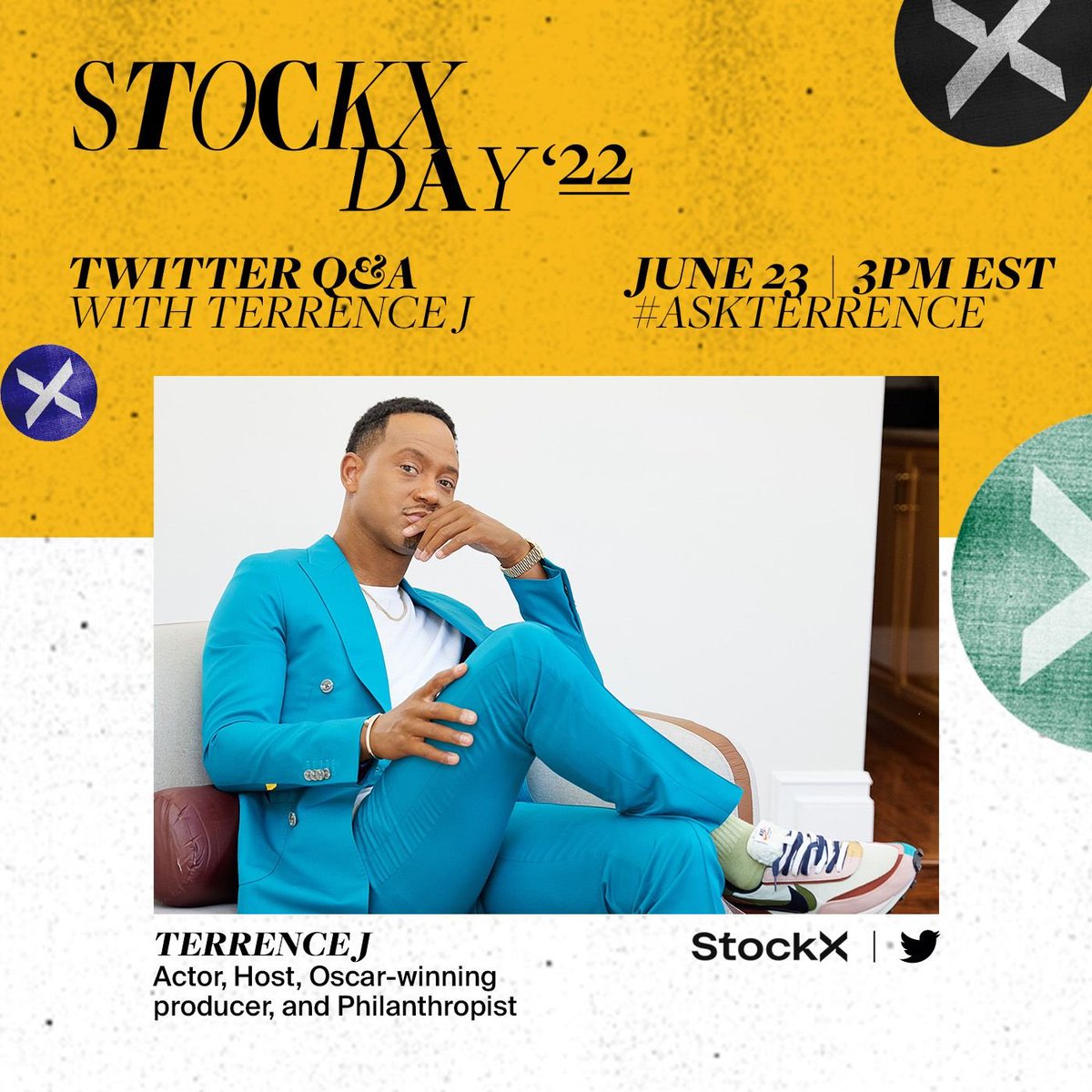 stockx's tweet photo. Actor, Host, & Oscar-winning producer @TerrenceJ is ready to answer your Qs βΌοΈ
Tweet us your questions using #AskTerrence for a chance to get them answered TOMORROW at 3pm ET in a special Twitter Q&A. https://t.co/gVcNdMV4E8