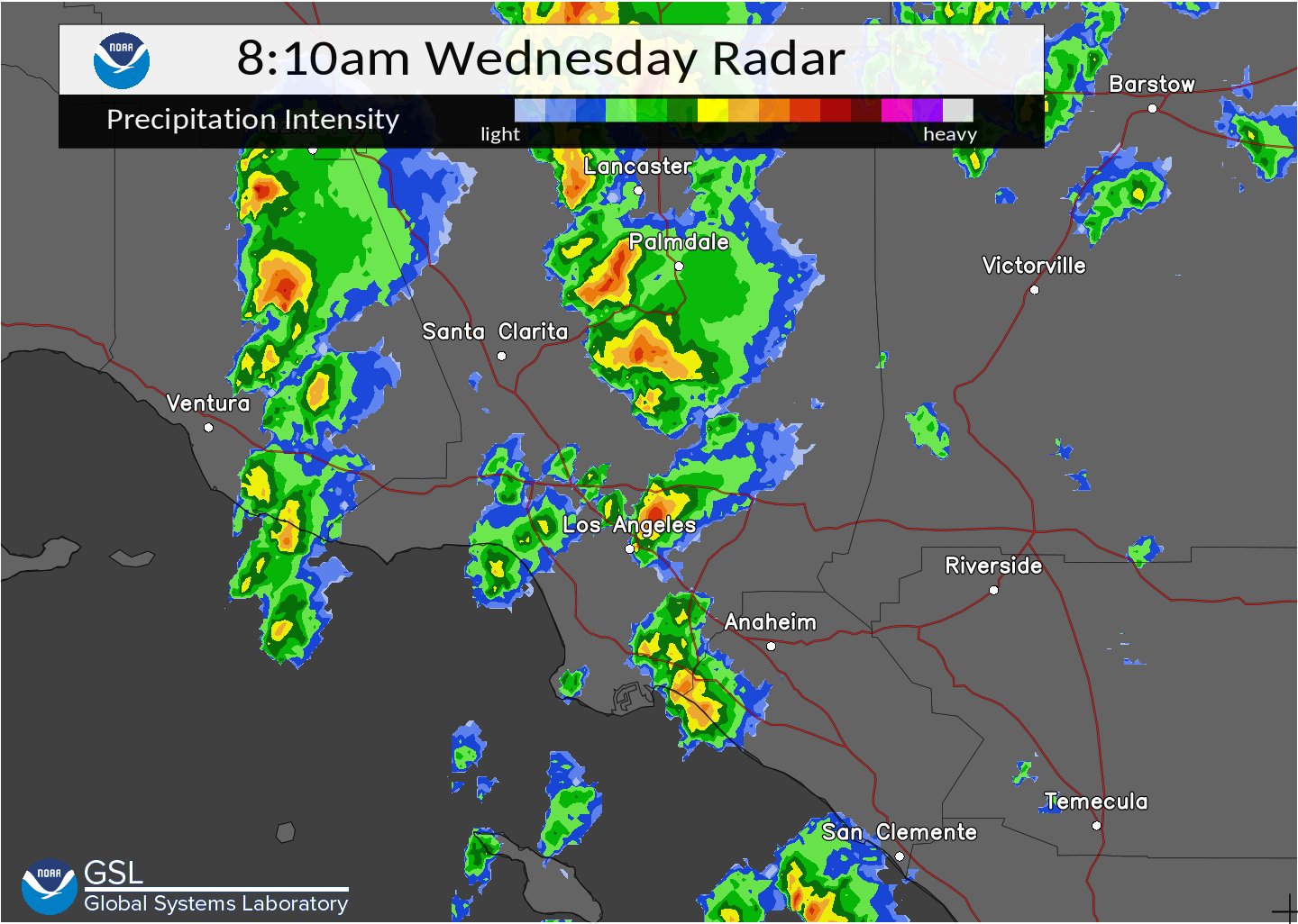 NWS Los Angeles on Twitter "Latest radar image, with a line of showers and thunderstorms over 