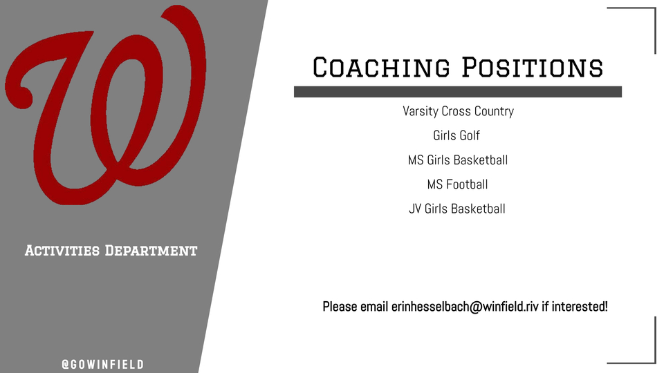 Come coach at Winfield! Still have a few coaching positions available.