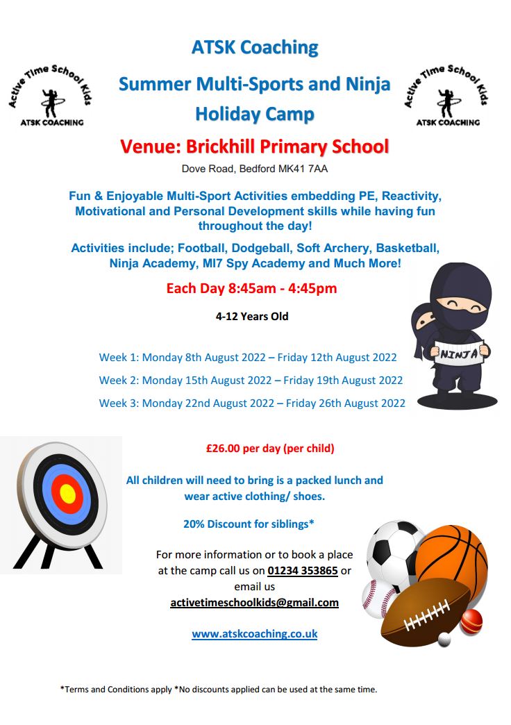brickhillparish's tweet photo. Summer Camp - August 2022
Following the success of the May Holiday Camp, Brickhill Primary School are running another in August. Full details are set out in the poster below. https://t.co/YPHYVnxFIj