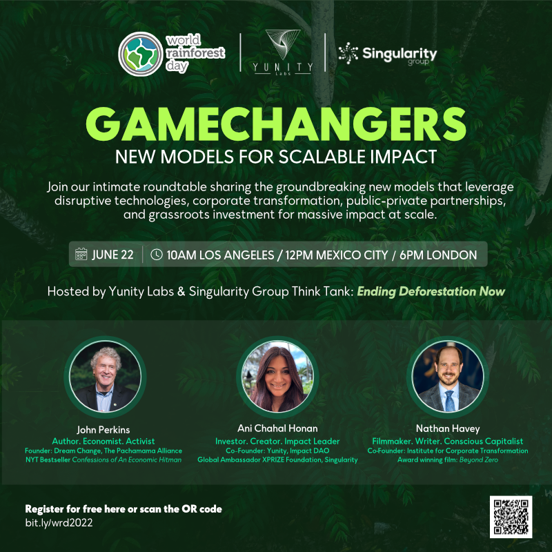 YunityGlobal's tweet photo. Join us today at #WorldRainforestDay 10 am PDT, for our intimate roundtable: Gamechangers, where we share groundbreaking new models for impact at scale

#wednesdaywisdom #wednesdaythought #web3community https://t.co/8wr1Dv2ot7