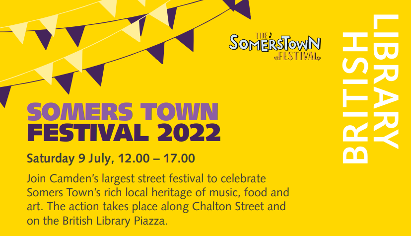 BL_Local's tweet photo. Join #Camden’s largest street festival to celebrate 
Somers Town’s rich local heritage of music, food and 
art. The action takes place along Chalton Street and 
on the British Library Piazza 🥳 

Sat 9 July from 12 - 5pm : Free

https://t.co/qUmcSPQdZB https://t.co/8tbOhi2sXh