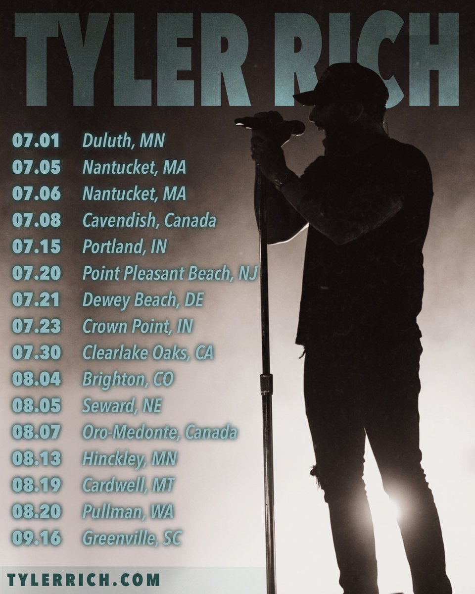 TheTRich_Life's tweet photo. It’s officially summer! What are your summer plans? @TylerRichMusic has a summer full of shows! Here is a list of the current summer shows! (more may be added) Where will you be seeing Tyler? ☀️ https://t.co/PXHcjTvHom