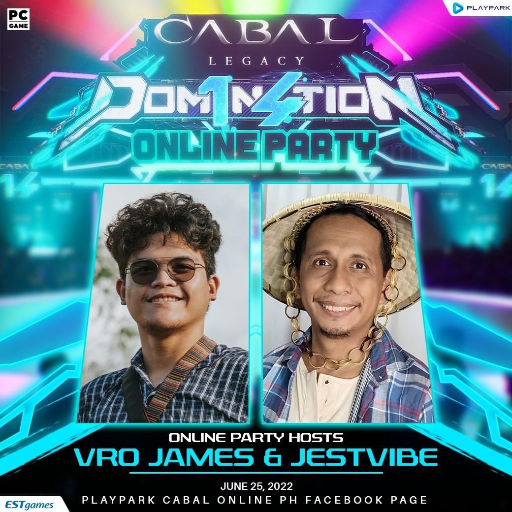 PlayParkPH's tweet photo. Dominate at home with CABAL Got Talent 2021 Champion - JestVibe and Mr. Nevareth 2022 - Vro James Gaming as they host the #Dom1n4tion Online Party on June 25, 2022! 

'Wag palampasin ang kanilang pangmalakasan na tandem. 🤪 https://t.co/DM7si2rDgL