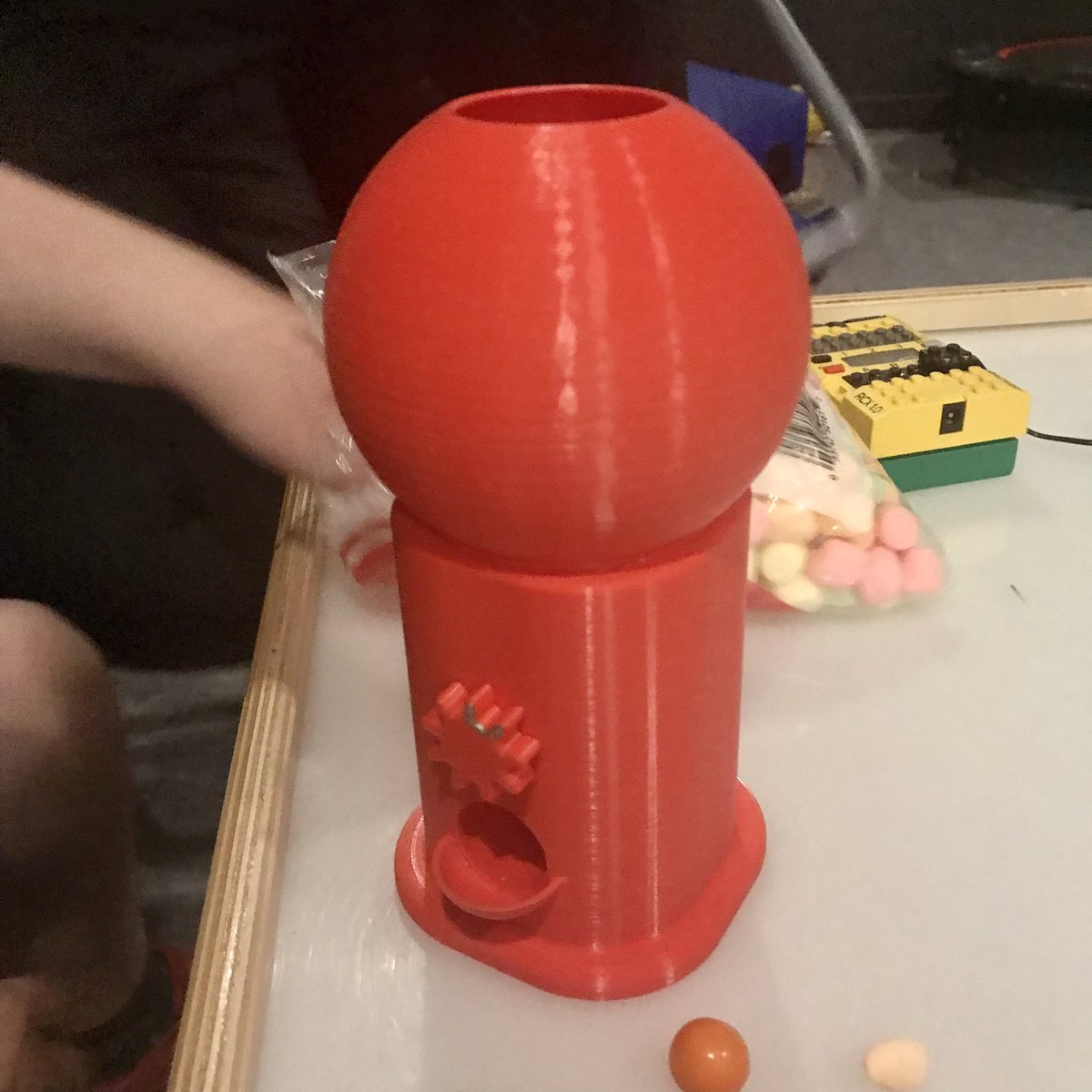 ByronButt's tweet photo. @NQRHS student makes use of the new Flash Forge 3D Printer provided by @brilliant_labs to make his own gumball machine!  @SSRCE_NS #makerspace #3Dprinting https://t.co/oygEl5G1je