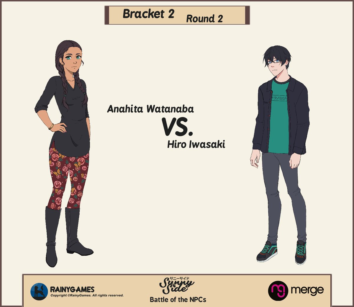 PlaySunnySide's tweet photo. Sebastian is on a hot streak in the #BattleoftheNPCs! He has taken down his first 2 battles, #TeamSebastian means business! Can he go all the way? 🤔

Today Anahita &amp; Hiro go head to head ❤️ https://t.co/ByXpQSdM8l
