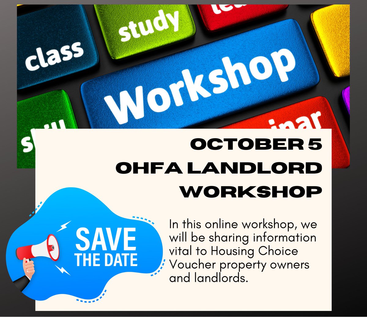 OklahomaHousing's tweet photo. SAVE THE DATE. We're hosting an online workshop October 5 for Housing Choice Voucher landlords
π₯ Drop us a message if you are a property owner interested in participating
#OHFA #Oklahoma #RentalAssistance #HousingChoiceVoucher #propertyowners https://t.co/AdjHhKNZQt