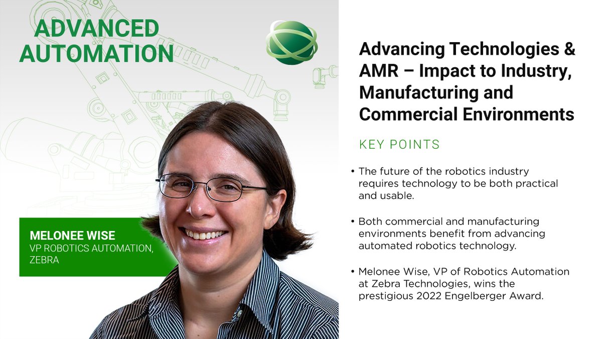 RoboticsCalvary's tweet image. 2022 Engelberger Robotics Award winner Melonee Wise joined our Joseph Gemma on #CalTV to discuss Advancing Technologies & AMR impact to the industry, manufacturing & Commercial Environments.
Please watch: bit.ly/3nb0Mes
#calvaryrobotics #fetchrobotics #zebraemploye