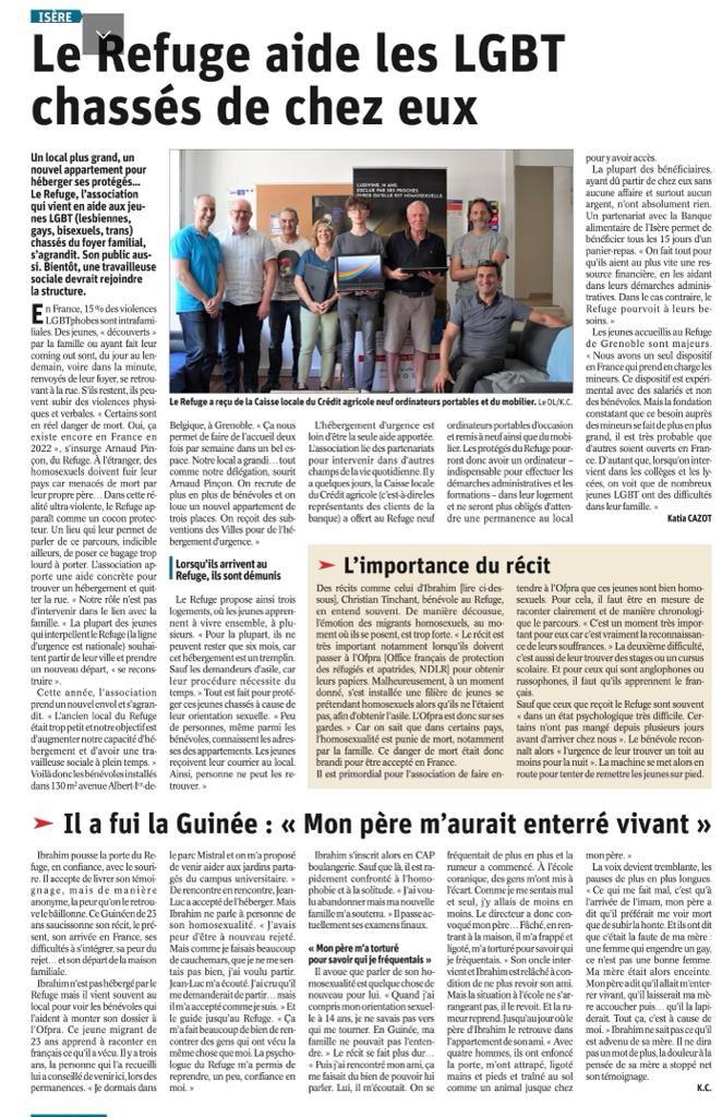 Un bel article signé Katia Cazot du Dauphiné Libéré 🗞

Nouveau local, délégation en expansion, nouveaux partenaires et le témoignage très touchant d’un jeune accompagné par <a href="/lerefuge/">Fondation Le Refuge</a>