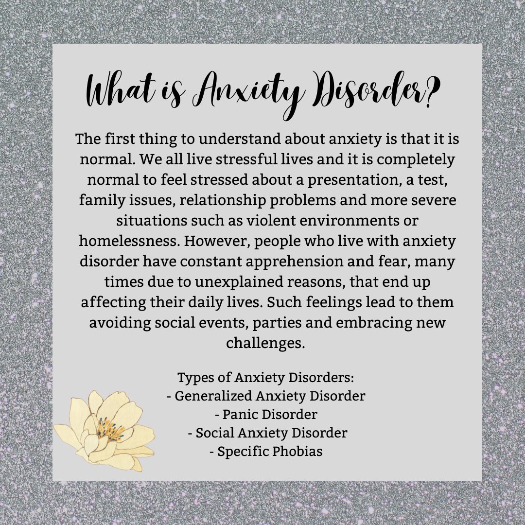 This week, we are exploring anxiety disorder. Anxiety disorder brings constant worry to many people’s lives, affecting their social interactions and performance in school. Stay tuned to learn more about it and comment down below any observations or inputs you guys have!