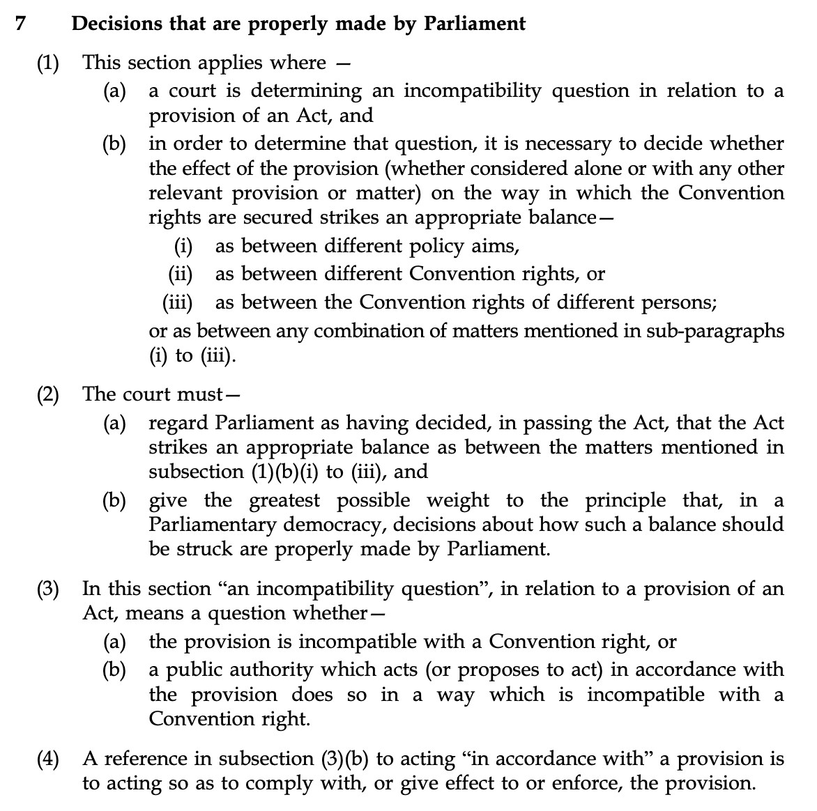 RichardJMurphy's tweet photo. I'm just reading Dominic Raab's Bill of Rights Bill and got to section 7 (below). Cutting through the gibberish this seems to say that Parliament is always right and even if you think otherwise it's still right, because this clause says it is. Fascist, or what? https://t.co/Oh5yG75s5W