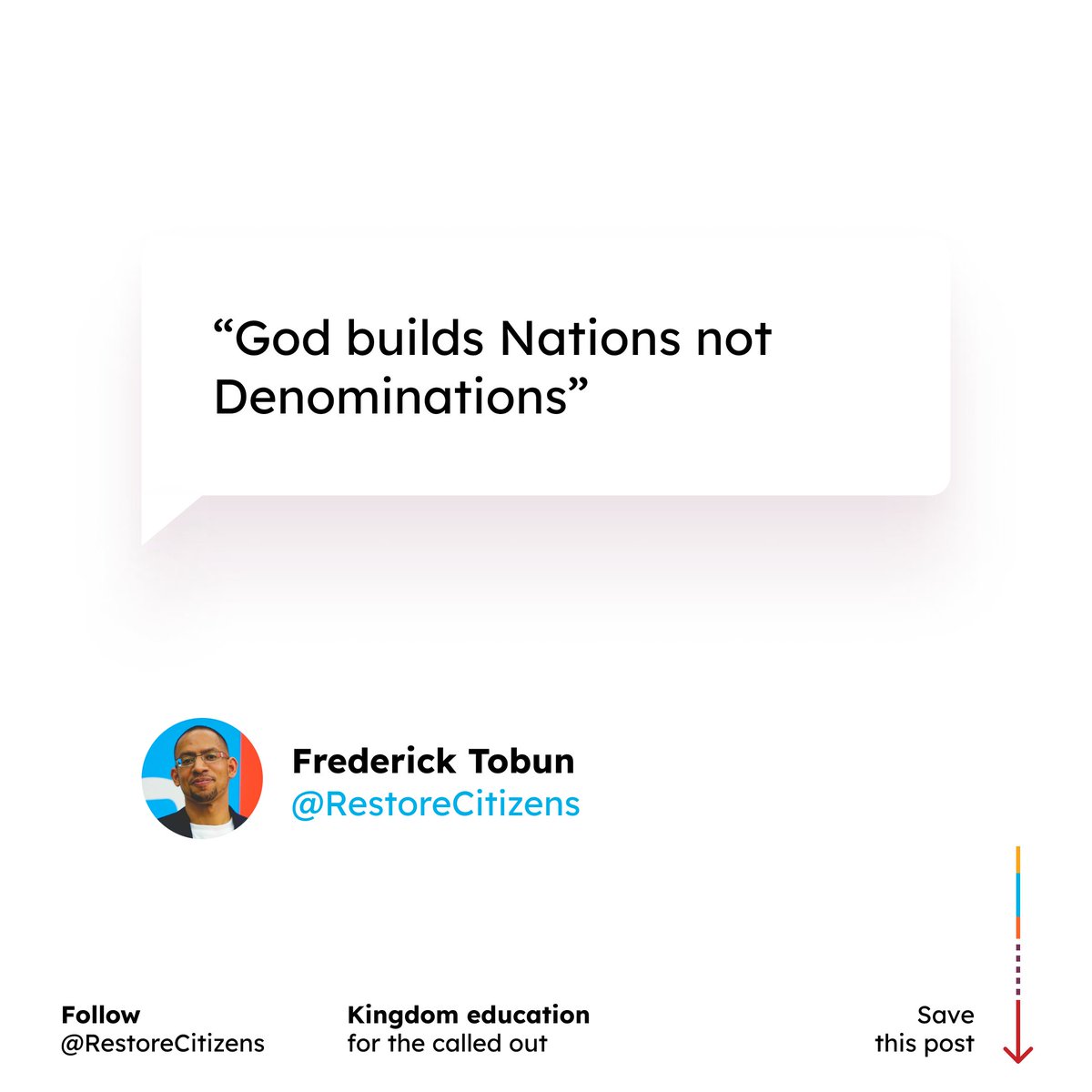 restorecitizens's tweet photo. The Father is not in the business of building denominations and separating his body on matters of doctrine.
Denominations are purely man-made. Hence as believers, we should treat each other through the lens of Christ and what He desires to do, rather than segregate each other. https://t.co/OVu6j0YEQS