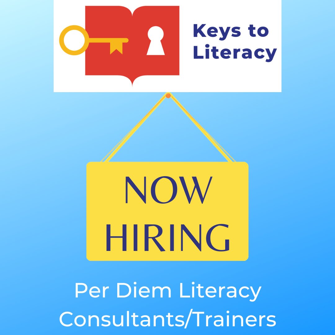 We are hiring per diem literacy consultants/trainers for PreK-5 &amp; 6-12 grade spans. Must have experience as a literacy trainer, teaching experience, and strong SOR background knowledge. Travel is required. Please visit our website job listing for details: keystoliteracy.com/about/careers/