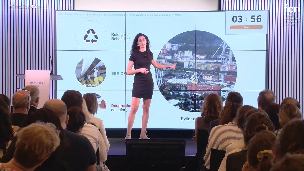 1⃣1⃣ Penúltima intervenció! La doctoranda del programa en Tecnologia <a href="/AlbaCodina/">Alba Codina</a> representa la <a href="/univgirona/">Universitat de Girona</a> en la #Finaltesi4m amb l'estudi del despreniment prematur en bigues reforçades amb CFRP i contribució de sistemes d’ancoratge.