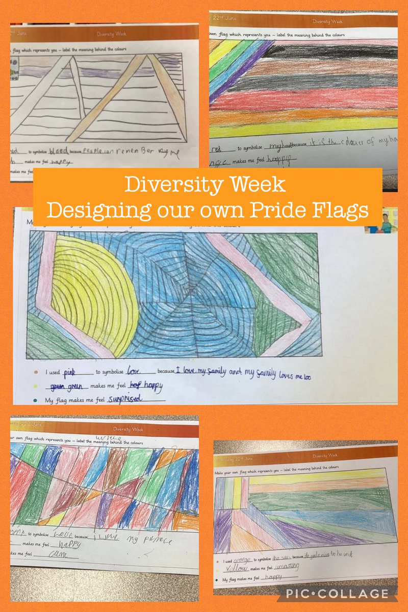 OakfieldY3's tweet photo. Today we have been learning about the Pride Flag, the meanings behinds its colours and why we have one. 
We designed our own flags, thinking carefully about what the colours mean to us. #oakfieldpshe #SchoolDiversityWeek #PrideMonth https://t.co/OaLdN1lCnM
