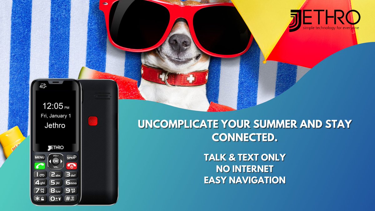 jethrocellphone's tweet image. With the Jethro SC490 we make it easy to stay connected. With talk and text only, no internet, and easy navigation, you can have peace of mind this summer! Shop now at jethroshop.com!

#jethrophone #jethromobile #talkandtextonly #easyphones #seniorcellphones