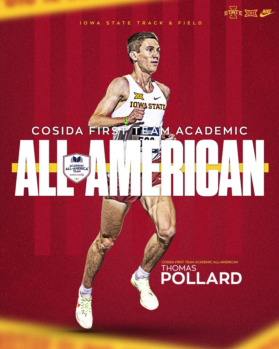 Congrats to Thomas Pollard on being named to the CoSIDA Academic All-America First Team!

📰 | bit.ly/3xS5yCS

#CycloneSZN #Run4ISU