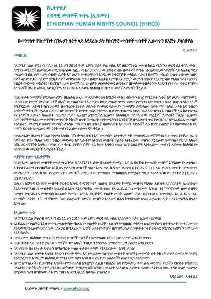 / EHRC( still with bad habits despite postive changes) and EHRCO( an NGO with many pro-govt personnel) tried to whitewash z crime by omitting z ethnic angle in z killings in Wellega. Fortunately, they did not succeed Knowing z problem is half z solution. / #StopAmharaGenocide