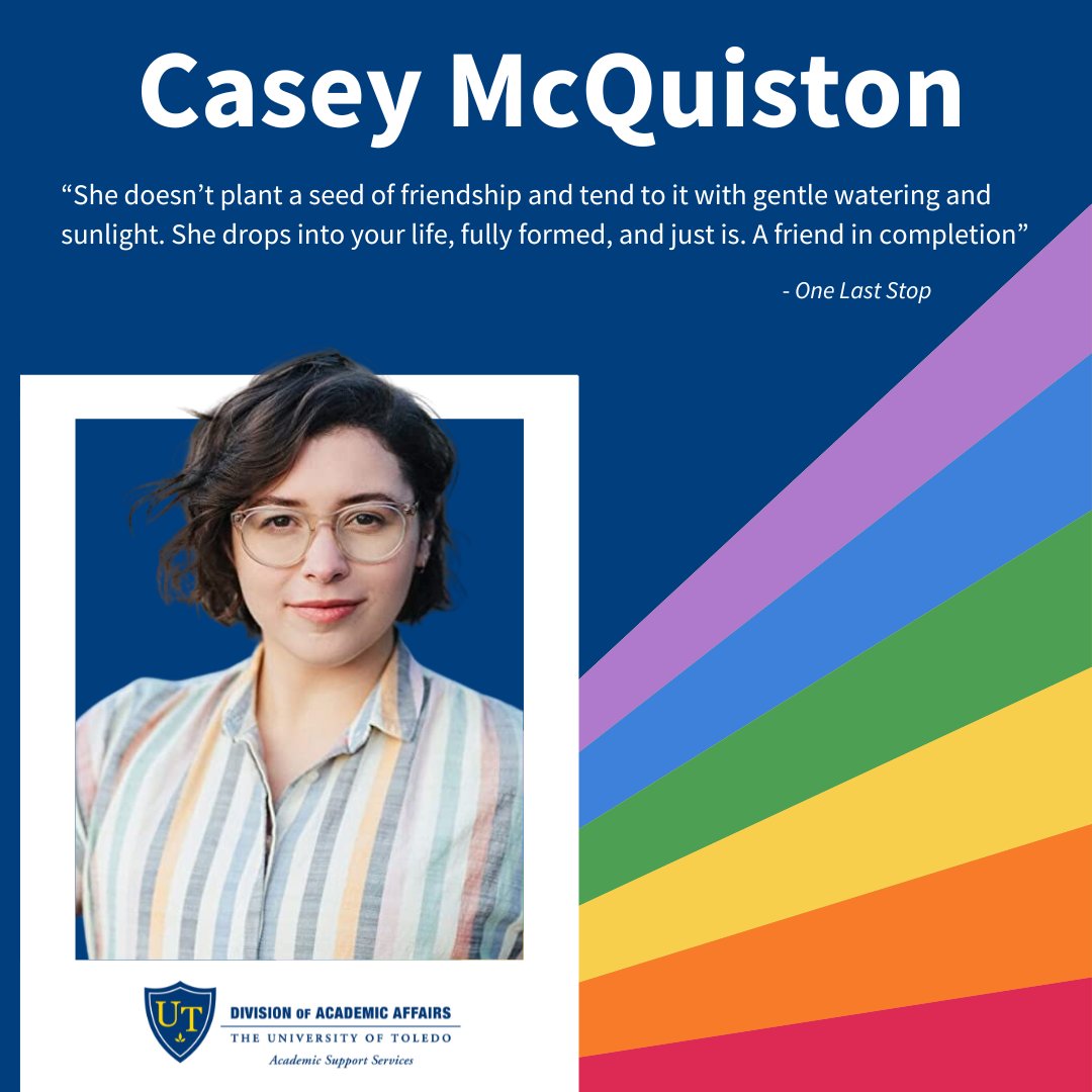 UToledoWC's tweet photo. Our next featured author for #PrideMonth is Casey Mcquiston! McQuiston writes romance novels in the New adult fiction genre, and they are best known for their New York Times best-selling debut novel Red, White &amp; Royal Blue. https://t.co/7FUvjNy185