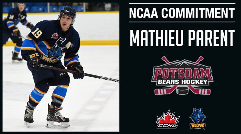 Commitment Alert 🚨 
<a href="/RenfrewWolves/">Renfrew Wolves</a> 2001 F and Kapuskasing, ON native Mathieu Parent has committed to <a href="/NCAAIceHockey/">NCAA Ice Hockey</a> <a href="/PotsdamBears/">Potsdam Athletics</a> for 2022-23.

📷 icelevel.com
Graphic | Mark Kelly

🗞 | thecchl.ca/commitment-ale…
