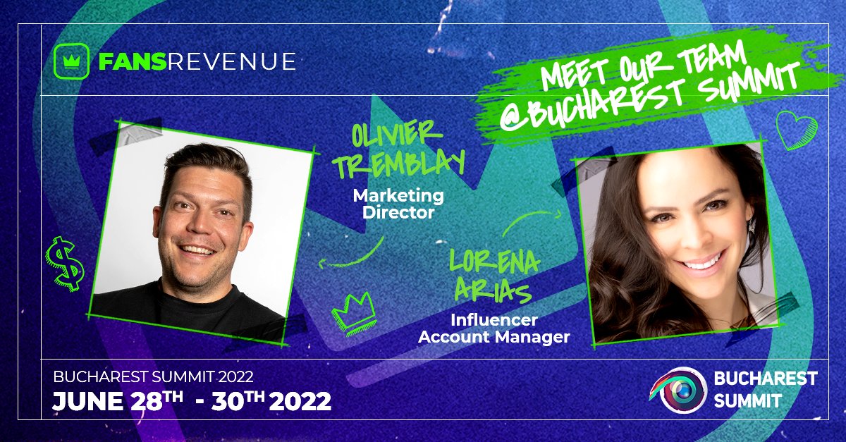 Only 6 days until <a href="/BucharestSummit/">Bucharest Summit</a>! 🤗 The FansRevenue team will be on site to introduce you to social media monetization! 

Meet Olivier Tremblay and Lorena Arias on July 27-28 at booth #7! 

DM us for a private info session!