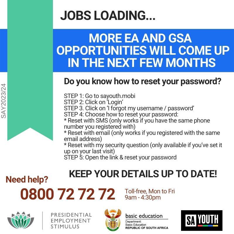 Are you interested in being part of the Presidential Youth Employment Initiative in schools? More opportunities for Education Assistants and General Assistants will be available in the next few months. Make sure to update your details on sayouth.mobi.