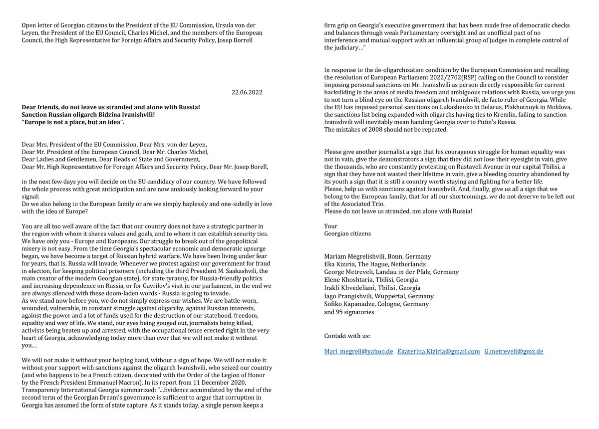 .<a href="/vonderleyen/">Ursula von der Leyen</a> .<a href="/eucopresident/">António Costa</a> .<a href="/JosepBorrellF/">Josep Borrell Fontelles</a>
Open letter to the President of the EU Commission Ursula von der Leyen, the President of the EU Council Charles Michel, the members of the European Council, the High Representative for Foreign Affairs and Security Policy Josep Borrell