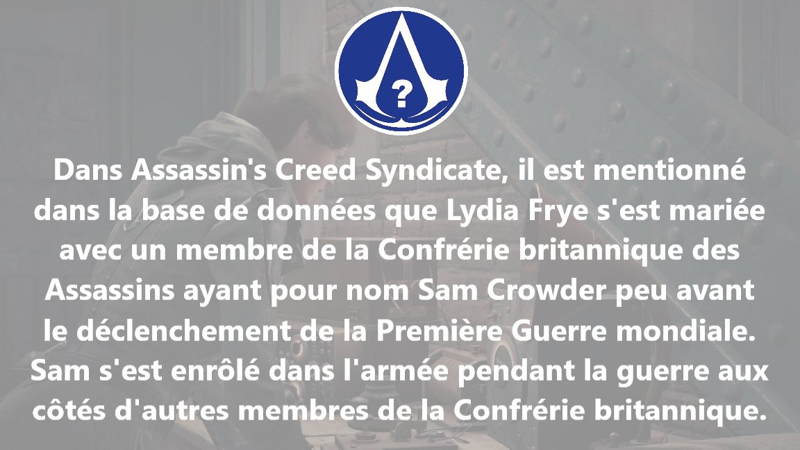 AC_TEMPLIER's tweet photo. Le Saviez-Vous ? AC N°120. :)

Source :
https://t.co/u1CrIBPzKb

https://t.co/xIscytGcYb

#AssassinsCreed #AC #Ubisoft #AssassinsCreedSyndicate #ACS #LydiaFrye #SamCrowder #FryeFamily #Frye #easteregg #LeSaviezVous #LeSaviezVousAC https://t.co/hisBCFnXbm