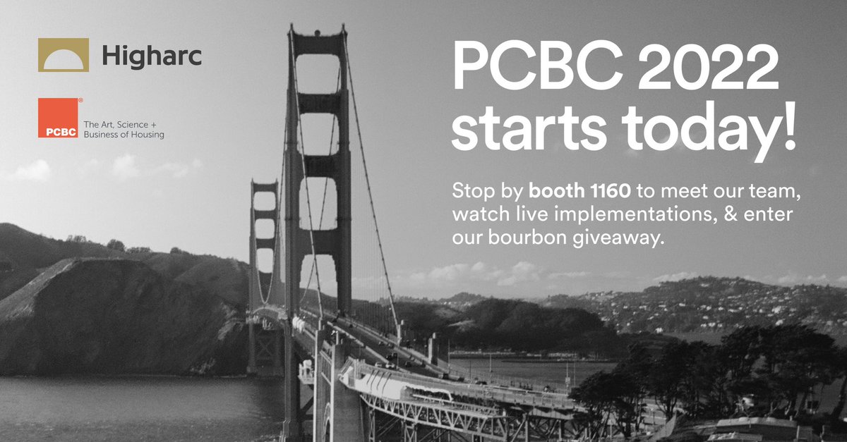 HigharcHomes's tweet photo. Good morning from San Francisco! We’re excited to kick off PCBC today. Be sure to stop by booth 1160 to enter our bourbon giveaway and see how Higharc is revolutionizing homebuilding automation.

#Higharc #pcbc2022 #architecture #ConstructionTechnology #housing #RealEstateTech https://t.co/L1SVQ4DfiU
