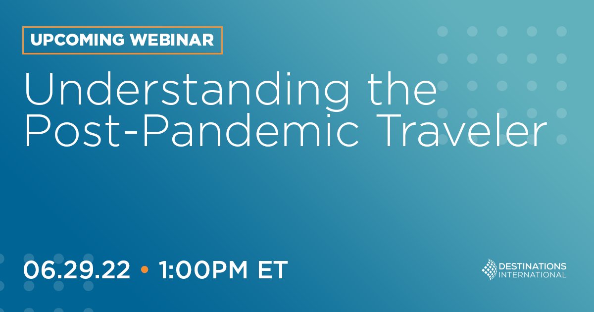 Ready to reach #travelers in the #newnormal? Join us on June 29th for our webinar “Understanding the Post-Pandemic Traveler,” in partnership with <a href="/destintl/">Destinations International</a>!

Learn more and register here: bit.ly/3zNhwAd 

Not a DI member? DM us for an exclusive registration code!