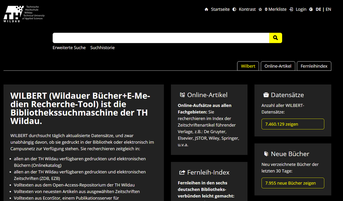 <a href="/anotherfami/">anotherfami (he/him)</a> <a href="/vform/">Tobias Zeumer - @vform@verweisungsform.de</a> Wir bauen gerade an einem neuen VuFind Theme mit Dark Mode, zu erreichen über den Punkt "Kontrast", hier am Beispiel <a href="/TH_Wildau/">TH Wildau</a>
