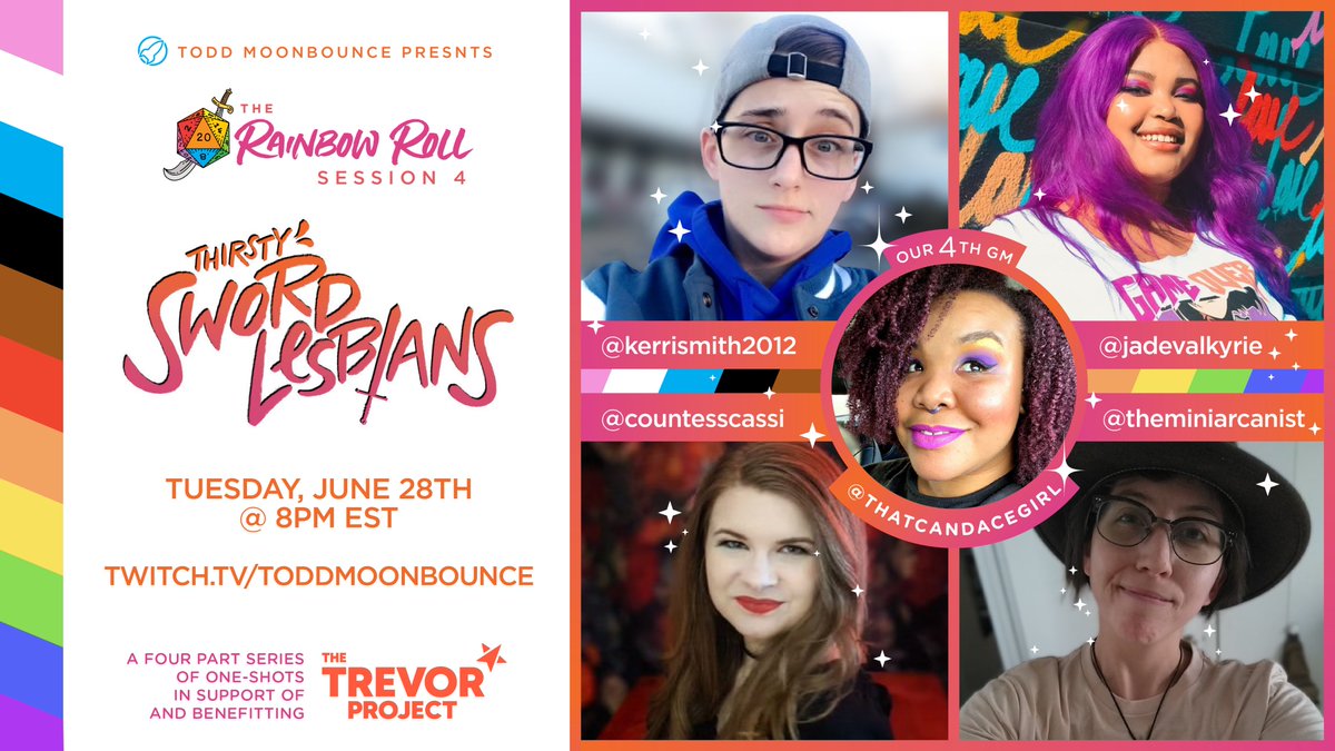 toddmoonbounce's tweet image. We're not done yet! One last thirsty adventure awaits and with yet another fantastic cast.

Join us next Tuesday as we build on the AMAZING $1400+ raised so far for @TrevorProject.

With @KerriSmith2012, @JadeValkyrie, @CountessCassi, @theminiarcanist!

#Pride #TTRPG 🌈🥳🌈
