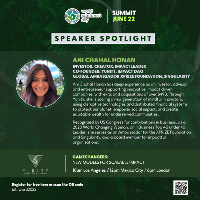 YunityGlobal's tweet photo. "We're driving 'no BS' irrefutable proof-of-impact platforms in a FUN twist, with gamers, musicians, artists, creators - to inspire millions to take action."  

- Ani Chahal Honan at #WorldRainforestDay today https://t.co/Ln7BcWvtdC

#web3socialclub #web3community #sustainable https://t.co/52SBobi8Z4