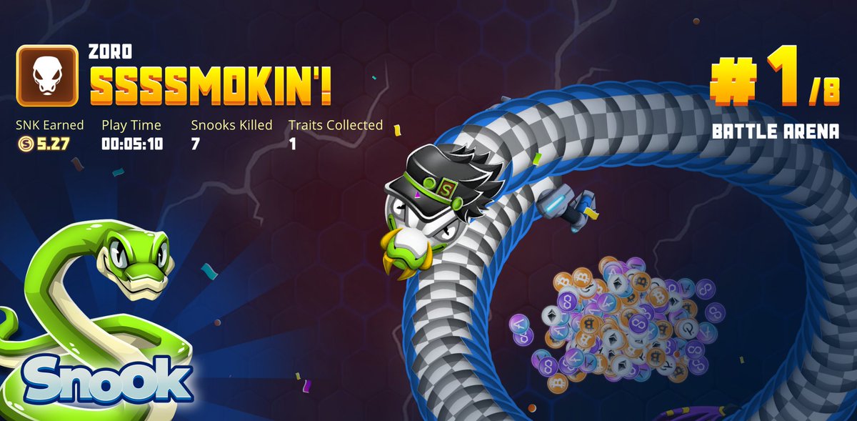 Draken_2003's tweet photo. My legendary snook just killed 7 snooks and ranked #1 in Battle Arena mode! @Playsnook_com and challenge me if you dare. See you on the map! #Snook #SNK #P2E #NFTGaming https://t.co/i0w4f1o35x