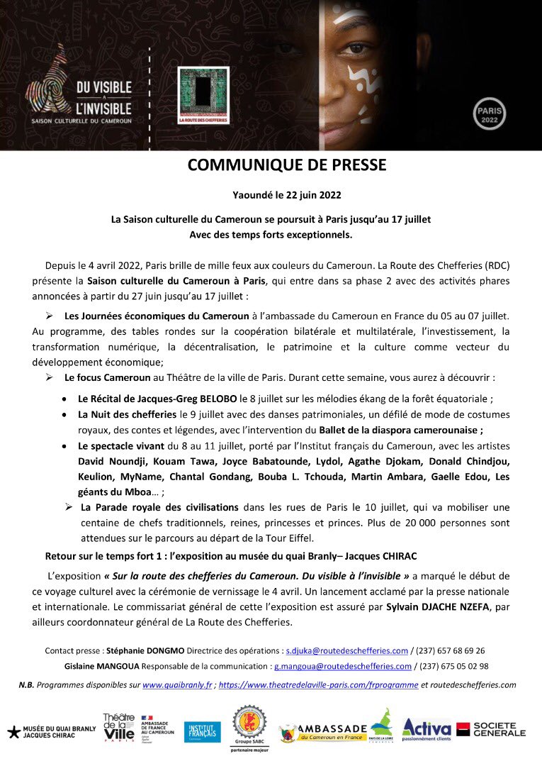 LA SAISON CULTURELLE DU CAMEROUN 🇨🇲 À PARIS 🇫🇷

#routedeschefferies 
#sccp