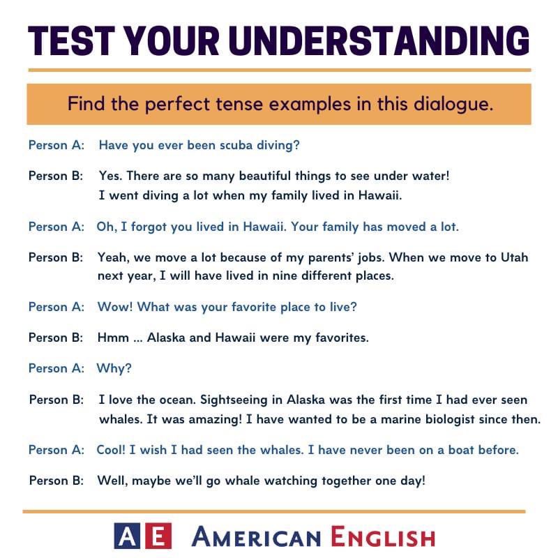 ajhogeofficial's tweet image. 🤔 Are you ready to test your understanding of perfect tenses? 

Check out this dialogue about past and future experiences. Can you find all of the uses of perfect tenses? How many do you count? #LanguagePoint #VerbTenses ajhogeclub.com