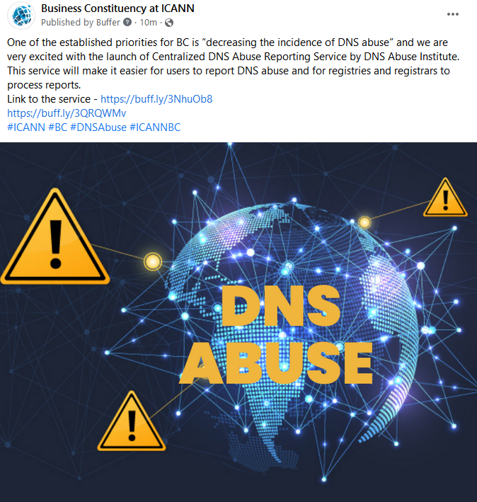 icannbc's tweet photo. This service will make it easier for users to report DNS abuse and for registries and registrars to process reports.
Link to the service - https://t.co/Zyg58ujLyM
https://t.co/6o7CMcrSUh
#ICANN #BC #DNSAbuse https://t.co/eKKzI8ZUay