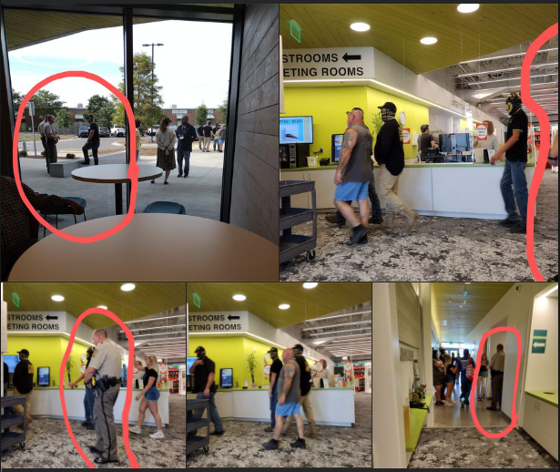 Proud Boys stormed the Pine Valley Public Library in Wilmington, North Carolina. I did some research from people who witnessed things on the ground and took pictures, and it would seem that not only was the Sheriff's office ineffective - they ESCORTED the proud boys to the room!
