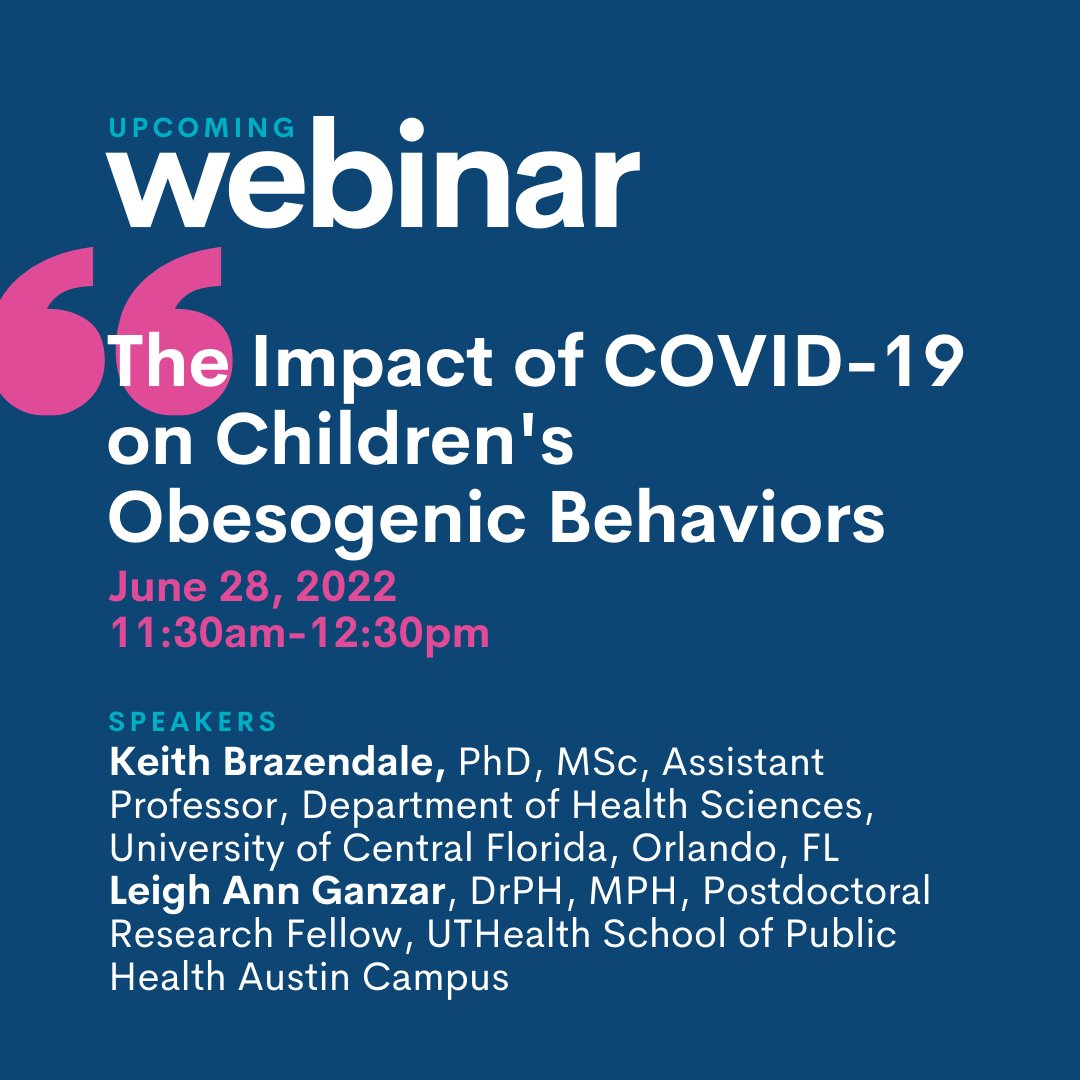 msdcenter's tweet photo. Join us next week for a webinar from Drs. @kbrazendale7 &amp; @LAganzar about the impact of #COVID19 on children's obesogenic behaviors. Register here: https://t.co/TAm0cIWWWB