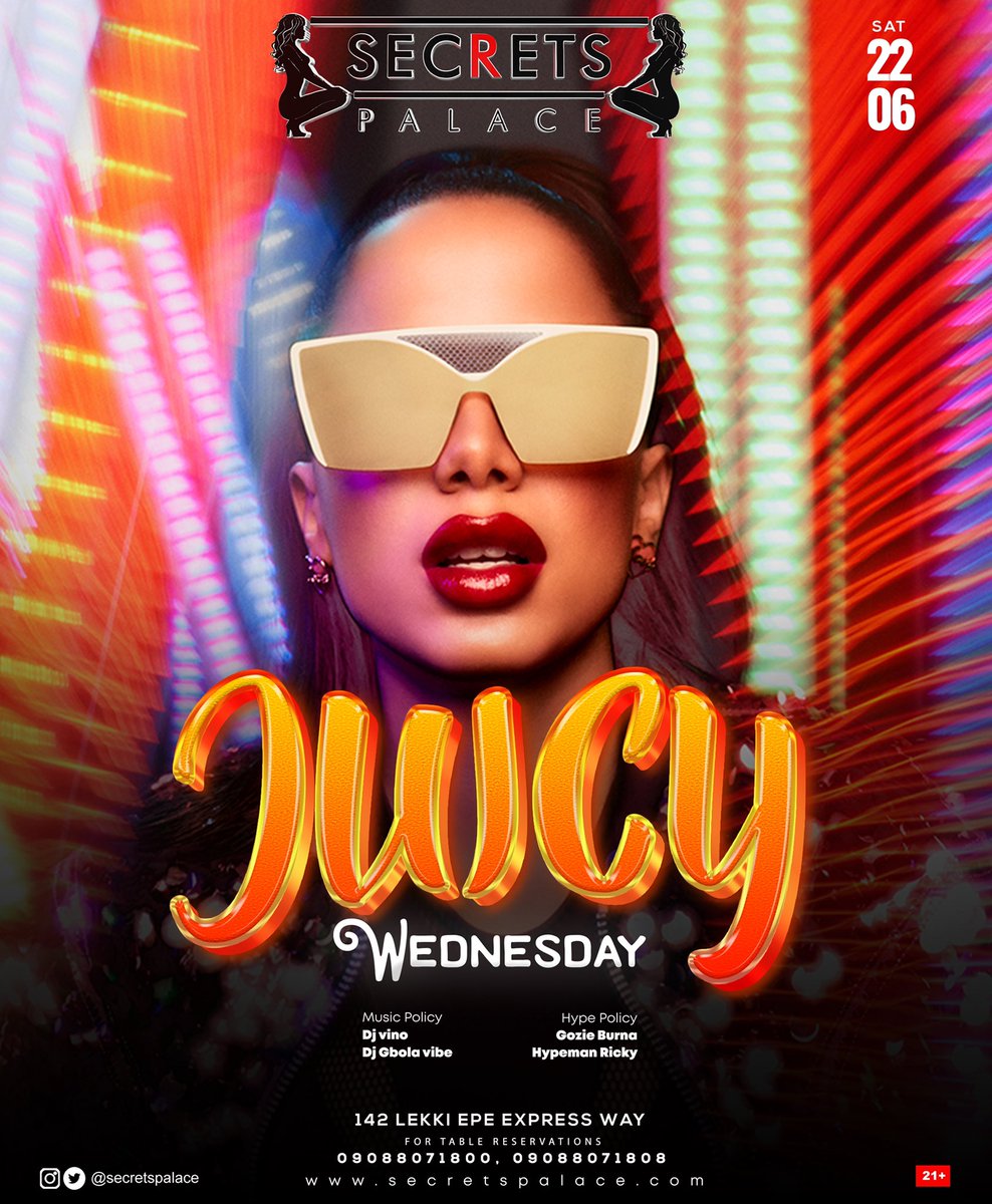 secretspalace's tweet photo. And the weekend begins with a Juicy Wednesday at Secretspalace!🥳

Pull up tonight and let get juicyyyy😋 
#secretspalacegeng #Wednesdayvibe #vibes https://t.co/VIB1KXMaHQ