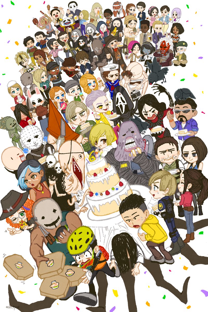 elec9post's tweet photo. Happy 6th anniversary🎉 #dbdfanart #DeadbyDaylight https://t.co/YlP0D7Ecku