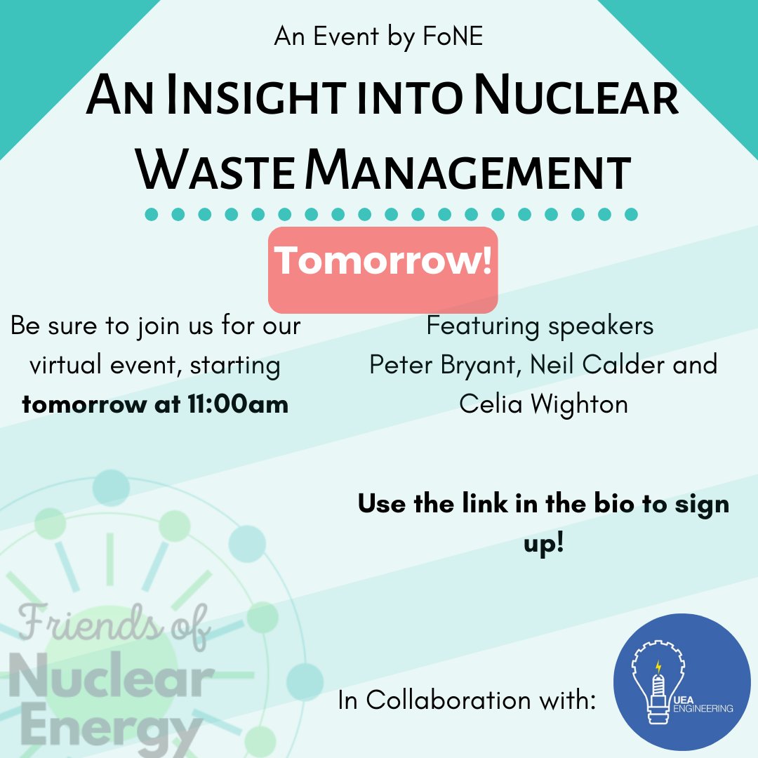 Less than 24 hours before our event, An Insight into Nuclear Waste Management in collaboration with UEA Engineering Society

Attendance is free! REGISTER HERE:
lnkd.in/gvNDnb9V

#nuclear #nuclearpower #netzero #netzeroneedsnuclear #fone #WiNUK #YGN <a href="/engineeringuea/">UEA School of Engineering</a>