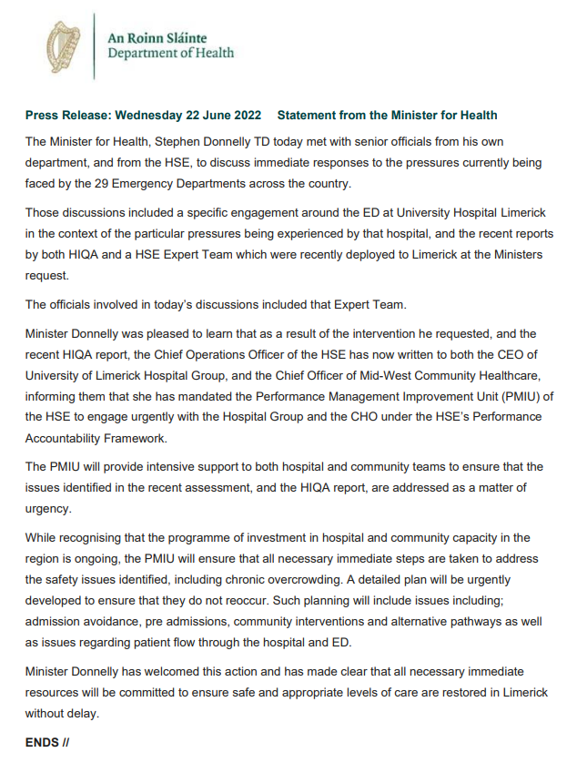Kieran O’Donnell TD for Limerick City Constituency (@kodonnelllk) on Twitter photo The appointment of the Performance Management Improvement Unit to now actively engage and become directly involved with an immediate action plan to address severe overcrowding <a href="/ULHospitals/">Follow @HSEMidWest</a> ED is a very welcome intervention by Health Minister <a href="/DonnellyStephen/">Stephen Donnelly</a> & <a href="/HSELive/">HSE Ireland</a> Management The appointment of the Performance Management Improvement Unit to now actively engage and become directly involved with an immediate action plan to address severe overcrowding <a href="/ULHospitals/">Follow @HSEMidWest</a> ED is a very welcome intervention by Health Minister <a href="/DonnellyStephen/">Stephen Donnelly</a> & <a href="/HSELive/">HSE Ireland</a> Management
