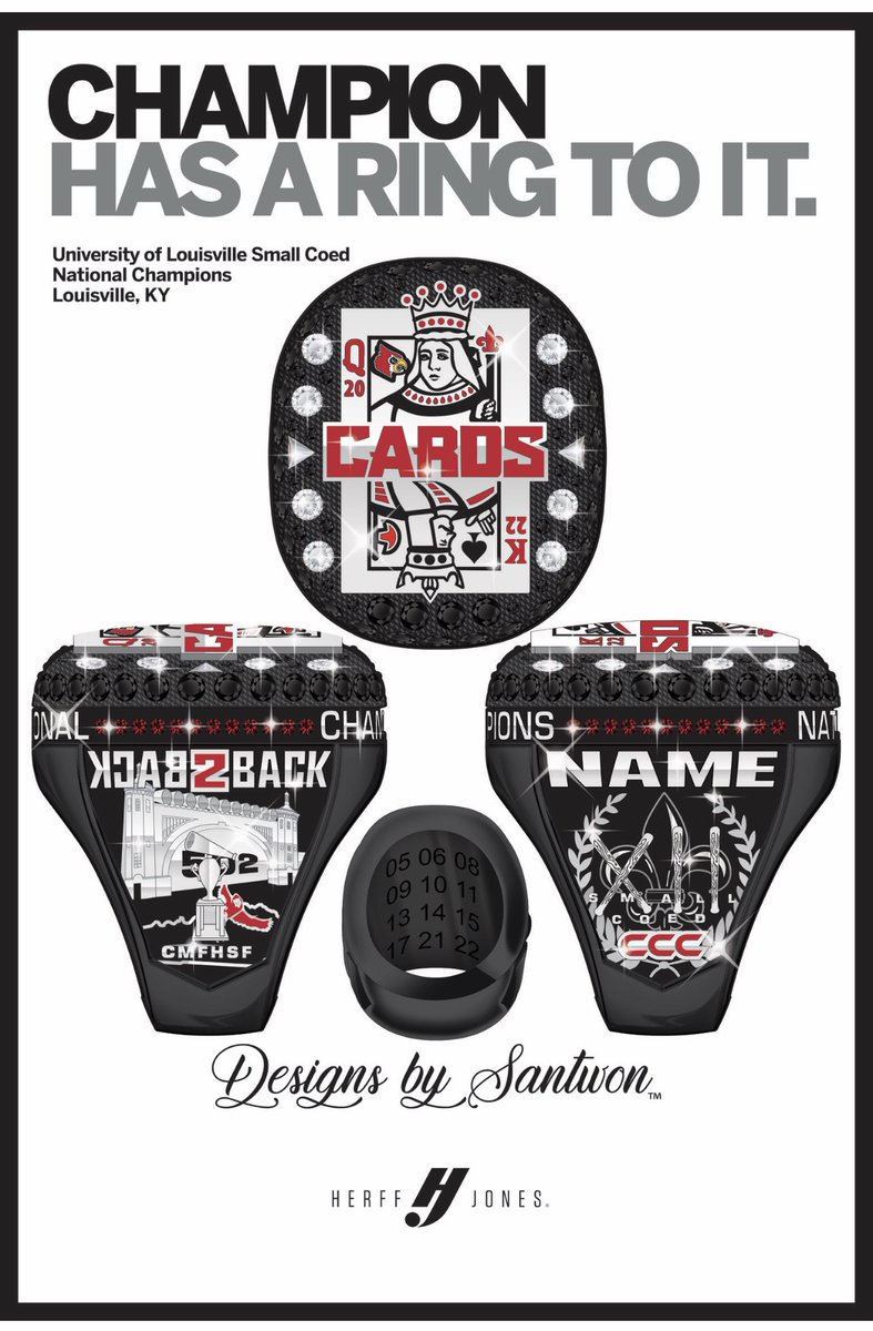 DBSchamprings's tweet photo. Congratulations @uofl @GoCards @LouisVilleSmall COED! 

2022 NCA COLLEGIATE NATIONAL CHAMPIONS 

#DBSchamprings #designsbysantwon #hjchamprings #herffjones #championshiprings #champrings  #nationalchampions #l1c4 #proudalumni #ccc #CMFHSF https://t.co/Qjm26U5gtP