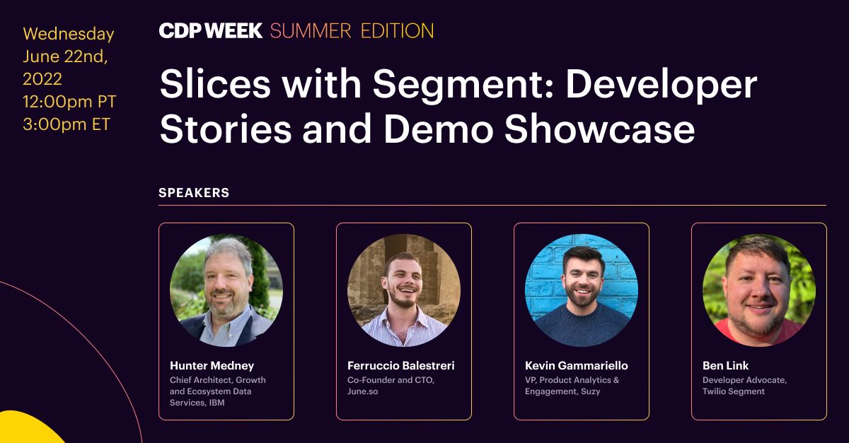 FedericoGobbi5's tweet photo. Calling all #startups ๐
I highly recommend to join our #CDPweek session Slices with @segment ๐ #Developer Stories and Demo Showcase
June 22, 3pm EDT | 12pm PDT
JOIN HERE: https://t.co/6PfuLCfCR1 https://t.co/NBH4FZK4HM