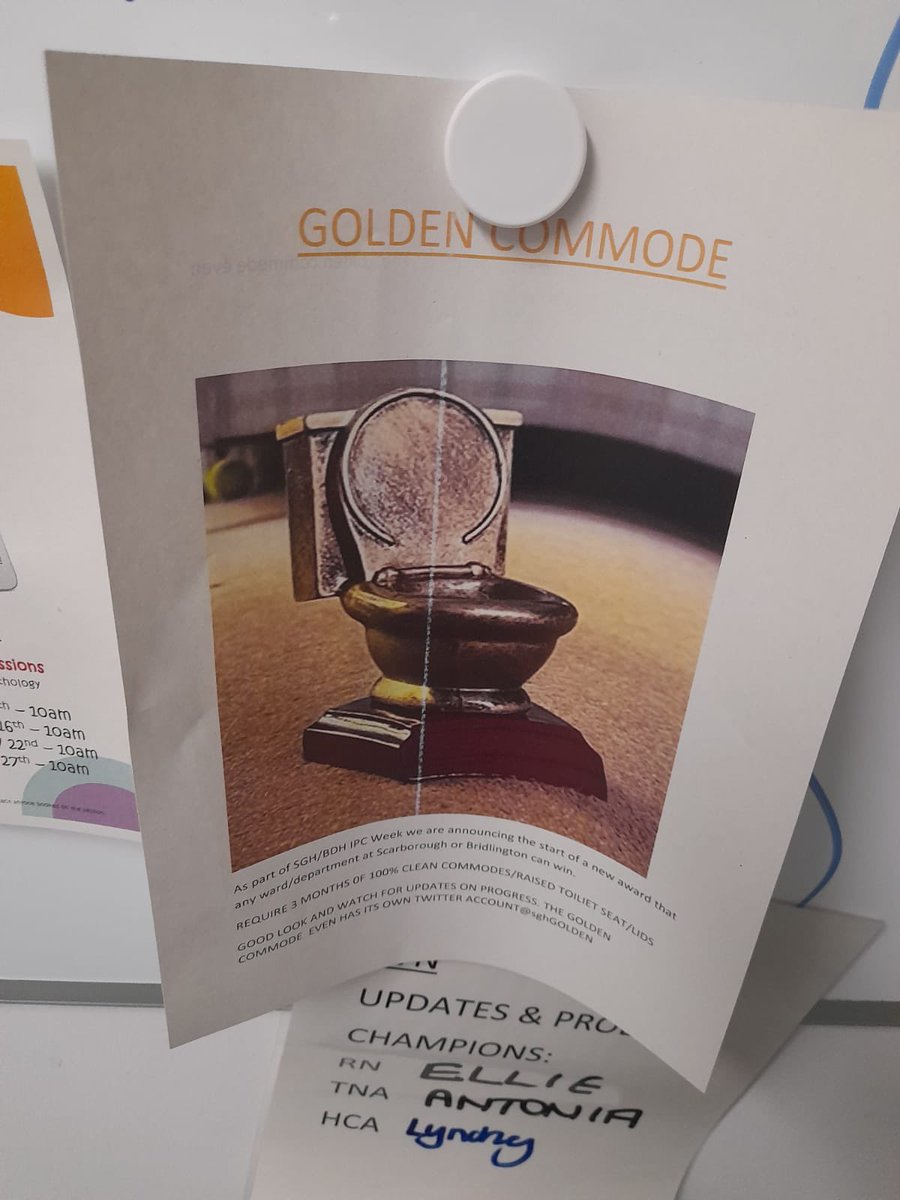 SghGolden's tweet photo. I spy a “wanted” poster for me! Just three months of 100% commode audits to go! #goldencommode #ipc #sghbdhipcweek#catchmeifyoucan #lookingforahome https://t.co/p5UNeHFodK