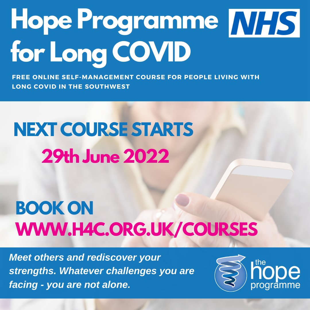 NHSSW's tweet photo. Are you living with Long Covid? Our new Hope Programme enables you to come together in a safe space and support you to improve your confidence, set positive goals, and explore any worries you may have. 

29 June: https://t.co/Z2vK8YYnSa https://t.co/2H2J0FnRc7