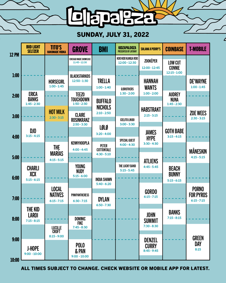 2022 Lollapalooza schedule